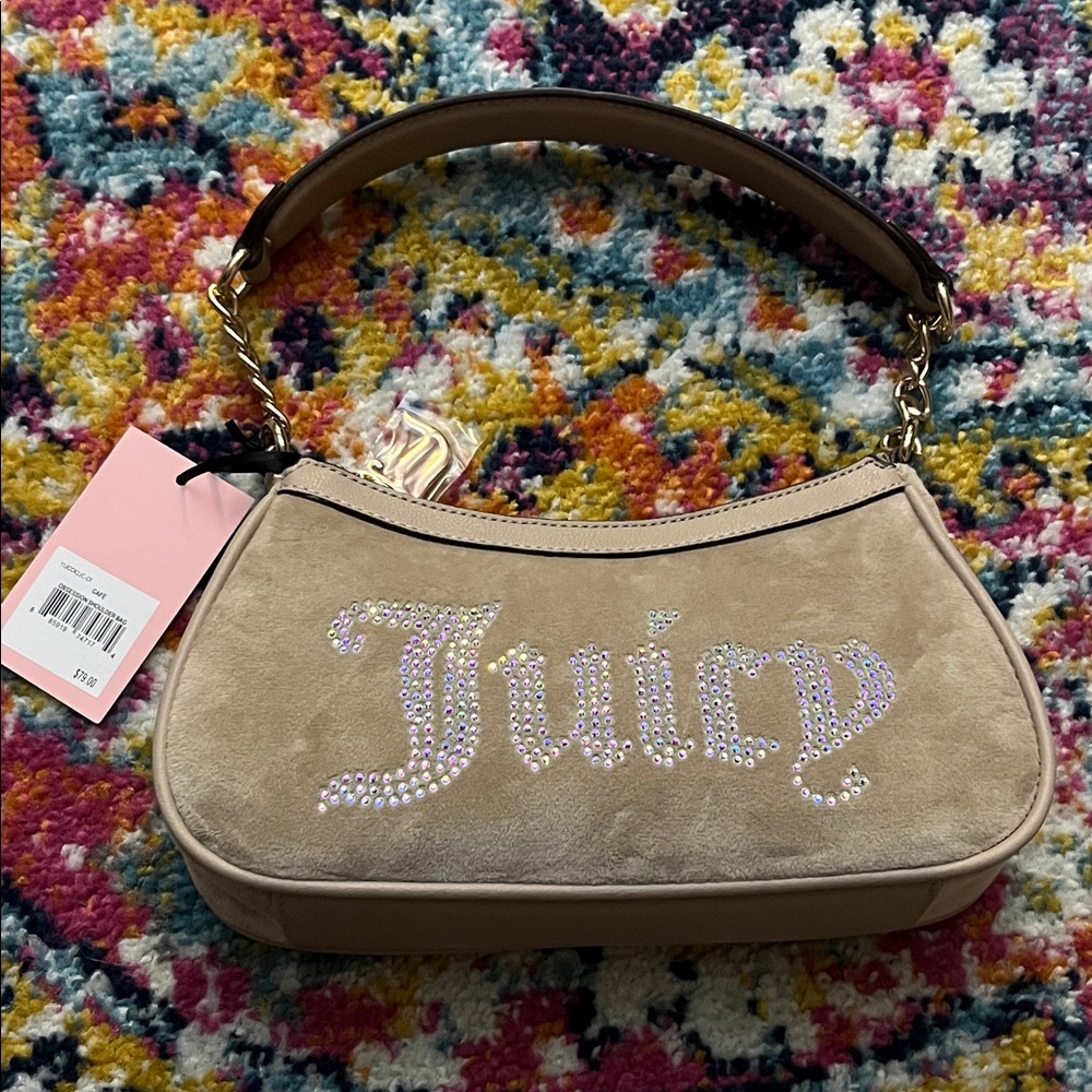 Juicy Couture Beige Shoulder Bag with Rhinestone Logo